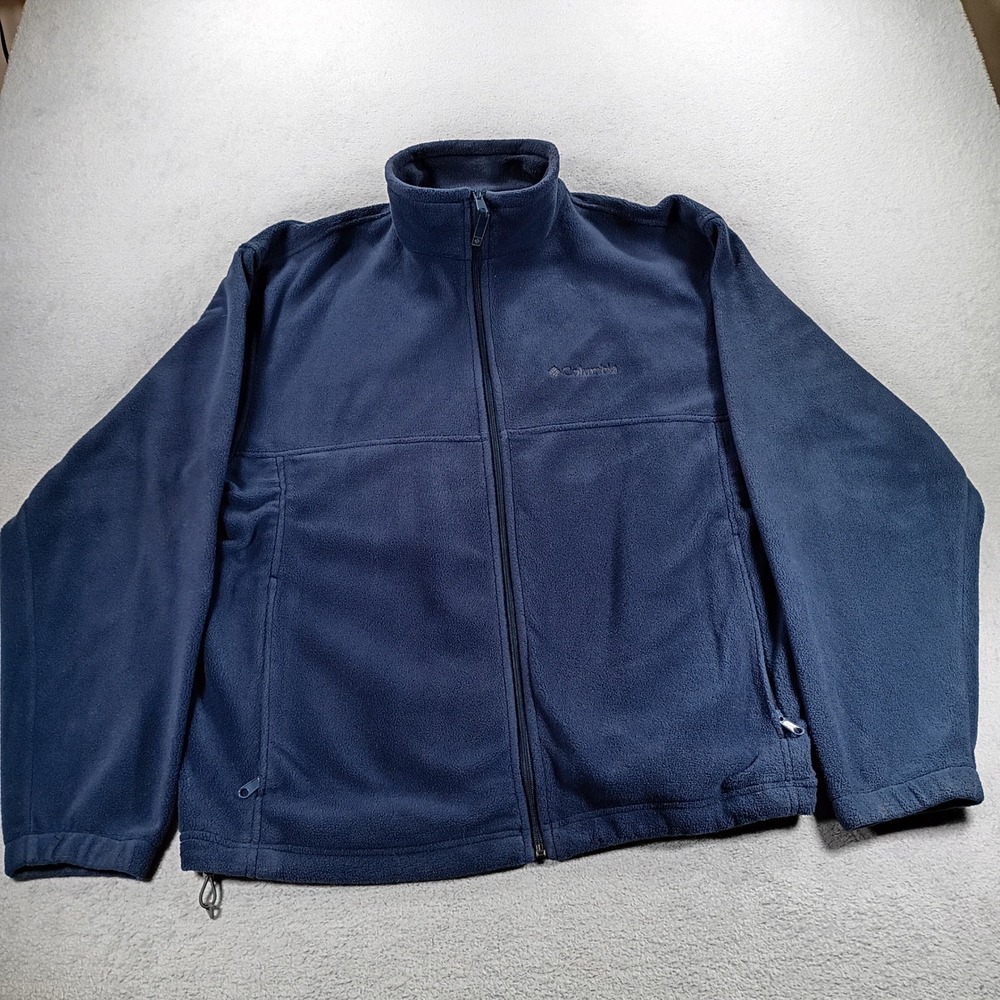 Columbia Mens Fleece Jacket Navy Blue XL Full Zip Adjustable Hem